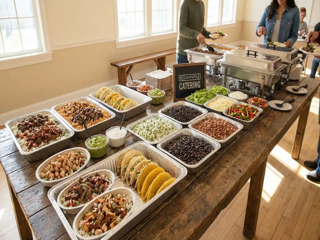 chipotle catering burrito bar group meal setup