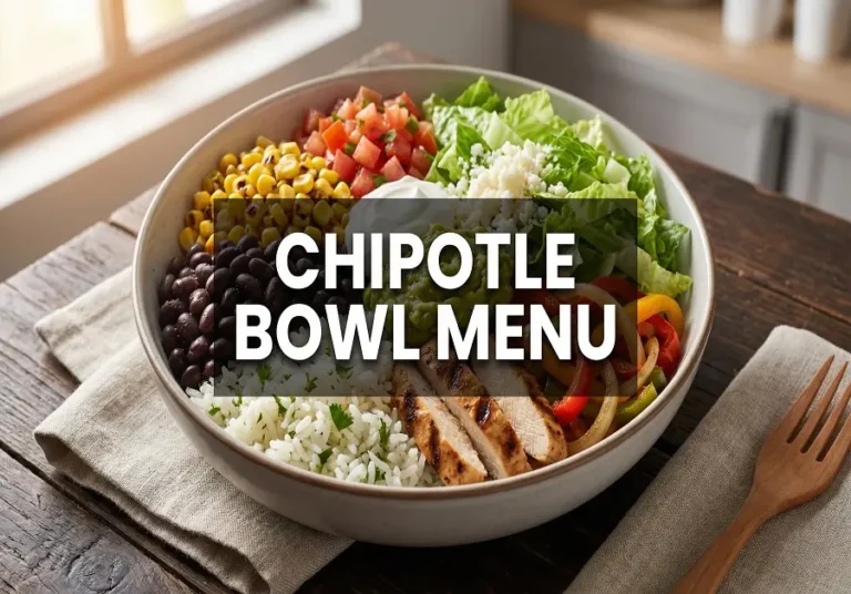 Chipotle Bowl Menu feature image showing a realistic burrito bowl with ingredients and centered title text