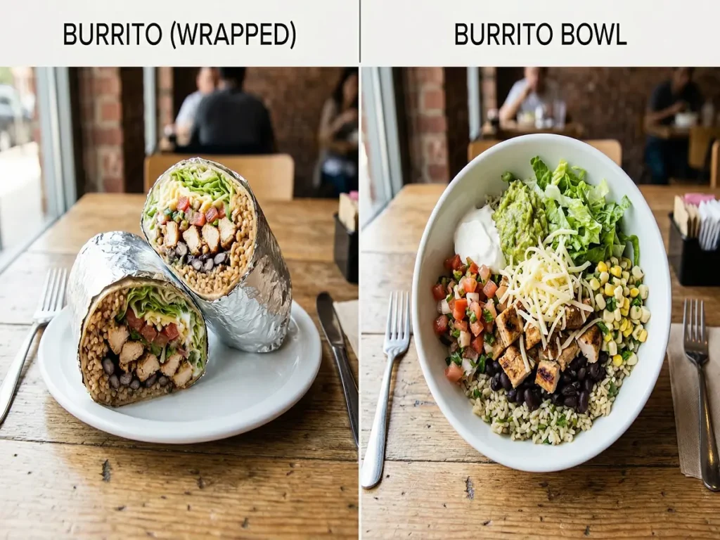 Chipotle burrito vs burrito bowl comparison with ingredients calories and carbs