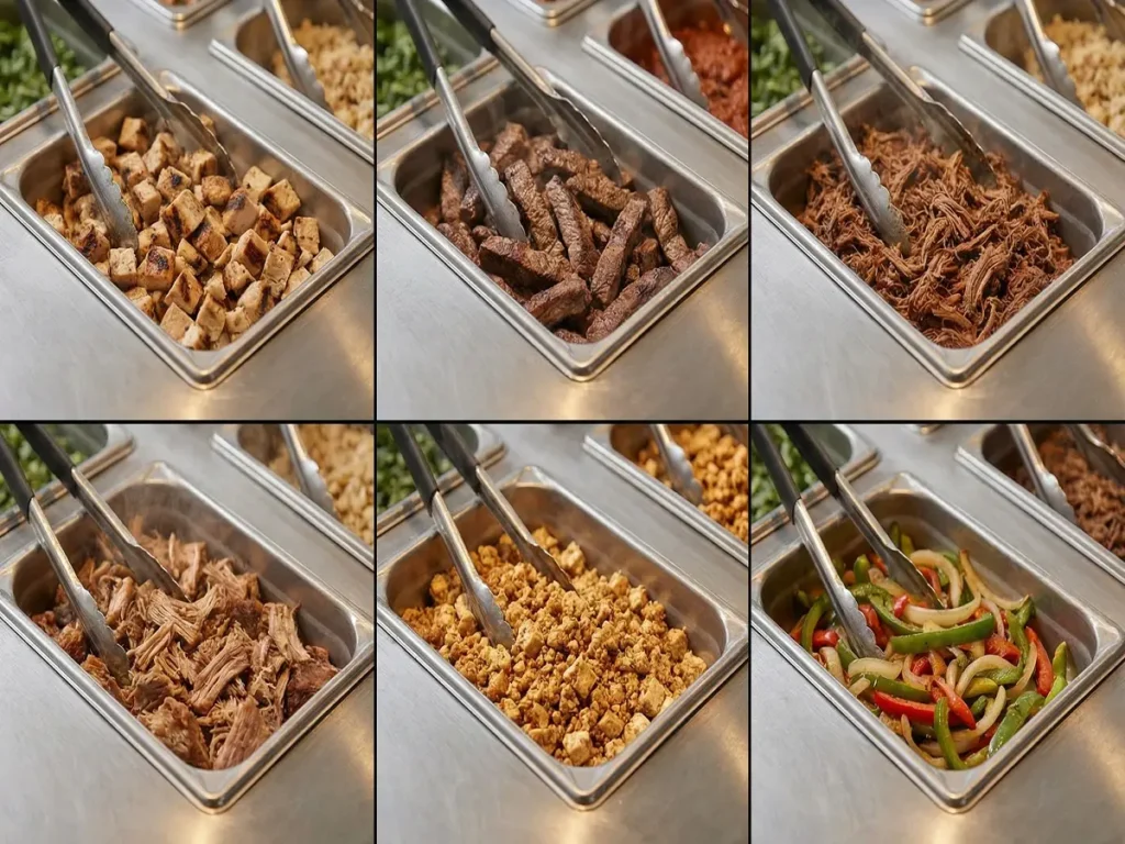 chipotle protein options chicken steak barbacoa carnitas sofritas veggie
