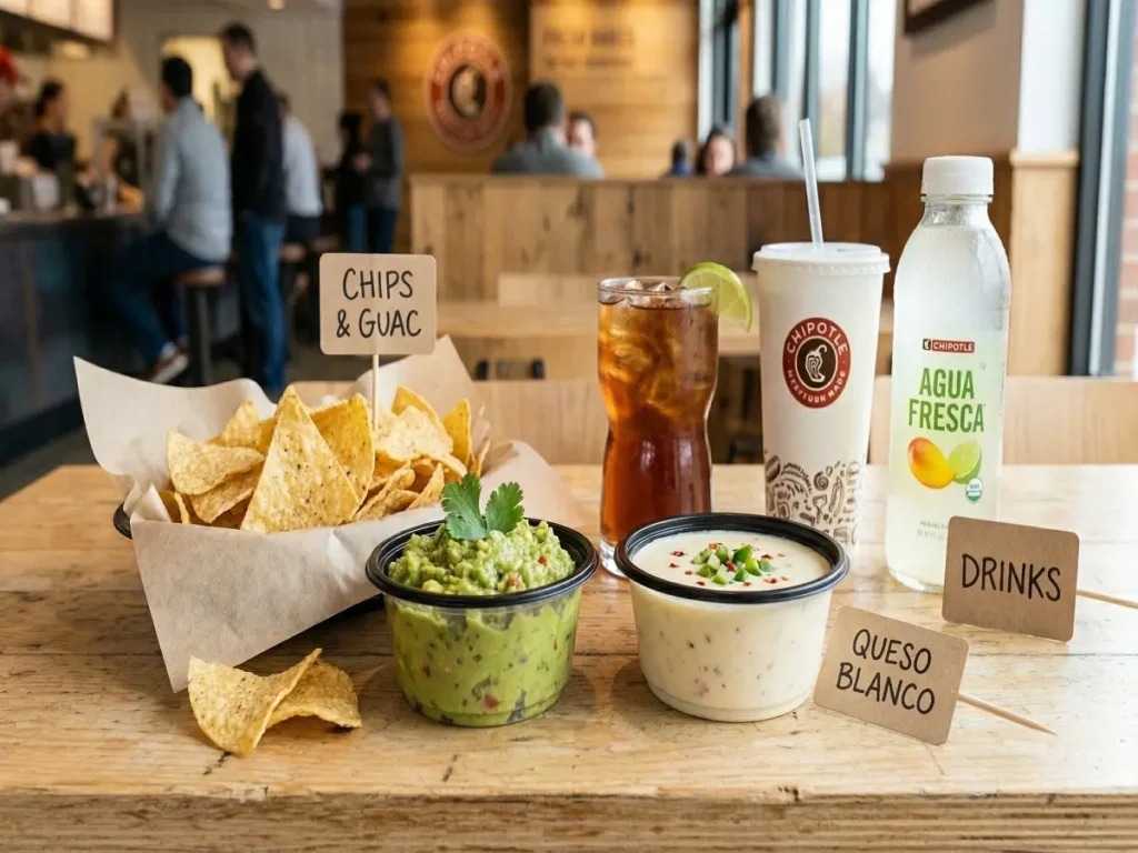 chipotle sides chips guacamole queso drinks