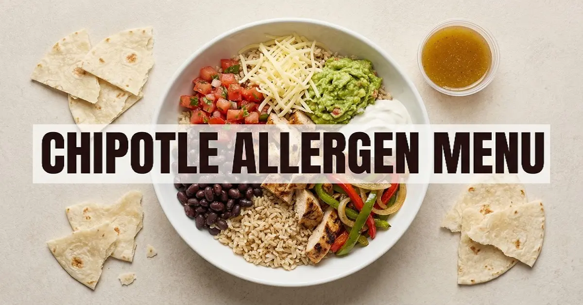 Chipotle allergen menu feature image showing a realistic burrito bowl with labeled allergen ingredients