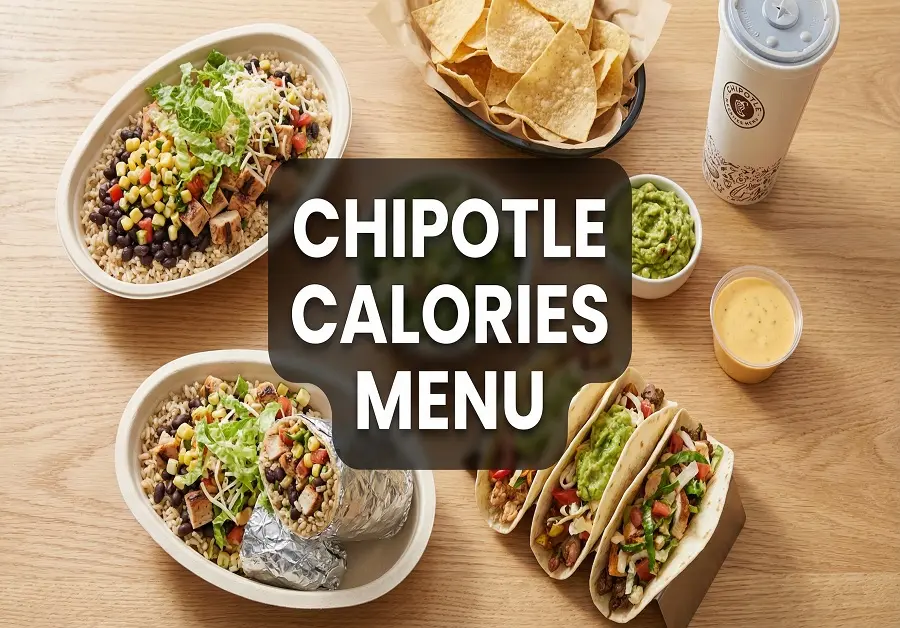 Chipotle calories menu feature image with bowls burritos tacos and sides