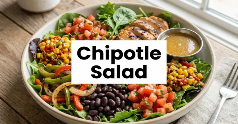Chipotle salad with supergreens, chicken, beans, salsa and vinaigrette